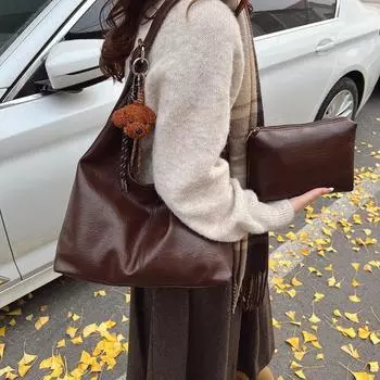 Сумка-тоут женская винтажная сумка через плечо большой вместимости сумка для поездок на работу чёрный