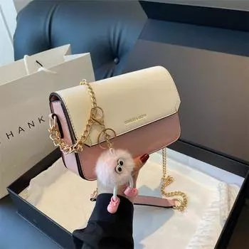 Сумка Trend 2024 Новая женская сумка Универсальная цепочка Контрастного цвета Маленькая квадратная сумка на одно плечо Портативная сумка-мессенджер