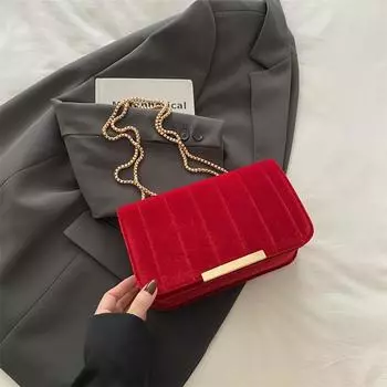 Сумка Trend Golden Velvet Chain, женская сумка Tide Small Square, вышитая нитью Diamond Grid, женская сумка через плечо на одно плечо красный