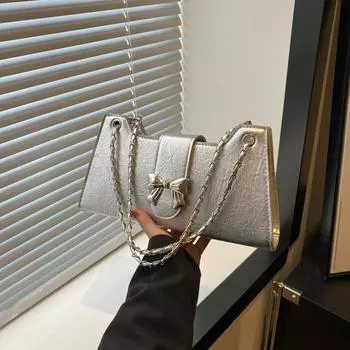 Сумка Весна Универсальная Сумка Подмышки 2024 Новая Премиум Бантик Маленькая Квадратная Сумка Темперамент Одно Плечо Багет Сумка чёрный