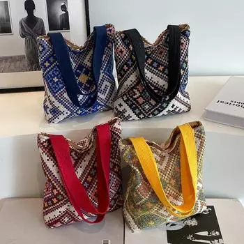 Сумка в этническом стиле для женщин 2024 года, модная ретро-сумка для переноски в руках, холщовая сумка для выхода в свет, универсальная сумка для мелочи жёлтый