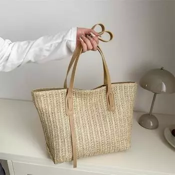 Сумка в этническом стиле, модная соломенная сумка через плечо, большая вместительная сумка-тоут, универсальная сумка под мышкой белый
