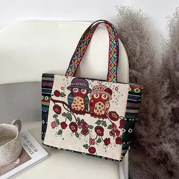 Сумка в этническом стиле с животными, модная сумка с вышивкой слона, холст сова, женские сумки на плечо, женская большая сумка as the picture