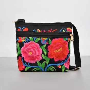 Сумка в этническом стиле Сумка для пожилых и средних лет Сумка для мамы Вышитая сумка через плечо Сумка для мобильного телефона Кошелек для монет красный