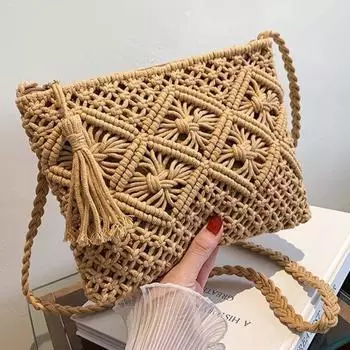 Сумка в этническом стиле в стиле бохо, женская модная плетеная сумка для телефона, пляжная сумка через плечо для отдыха на море хаки