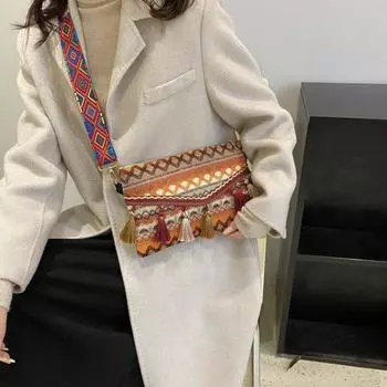 Сумка в богемном стиле со съемным ремнем в подарок оранжевый