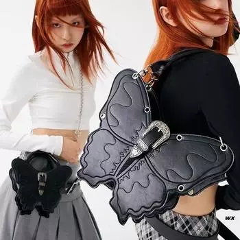 Сумка в форме бабочки, рюкзак с заклепками в стиле панк, школьная сумка в консервативном стиле Y2K для женщин