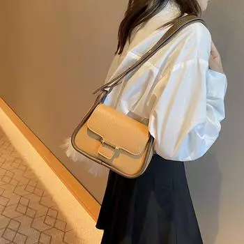 Сумка в иностранном стиле контрастного цвета, зимняя женская сумка высокого класса для поездок на работу через плечо, повседневная универсальная сумка подмышкой, простая сумка-мессенджер