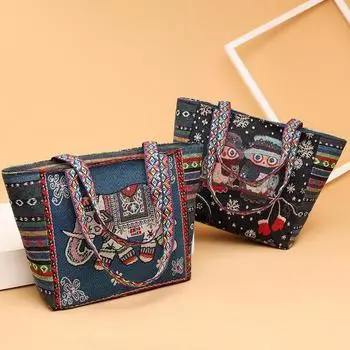 Сумка в китайском стиле, женская сумка через плечо, холщовая сумка, универсальная и прочная рабочая сумка с вышивкой. S
