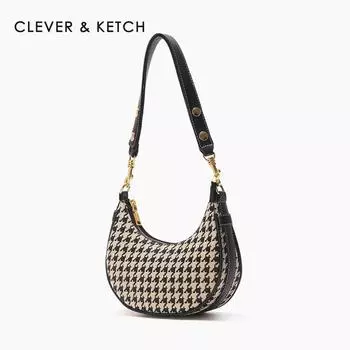 Сумка в клетку «Тысяча птиц» подмышками, сумка на плечо, сумка в форме полумесяца для отправки подруге, черная, длина 24 см, ширина 7 см, высота 12 см чёрный