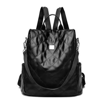 Сумка в ромбовидную клетку, школьная сумка, повседневная однотонная женская сумка из мягкой кожи, многофункциональный рюкзак, рюкзак, рюкзак чёрный