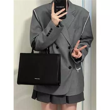 Сумка в стиле колледжа, школьная сумка для поездок на работу, портфель, студенческая сумка-тоут большой вместимости, переносная сумка через плечо чёрный