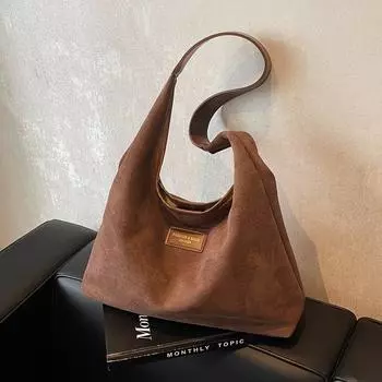 Сумка в стиле ретро для женщин, большая вместимость, новинка 2024 года, сумка для покупок на осень и зиму, сумка-тоут для поездок на работу чёрный