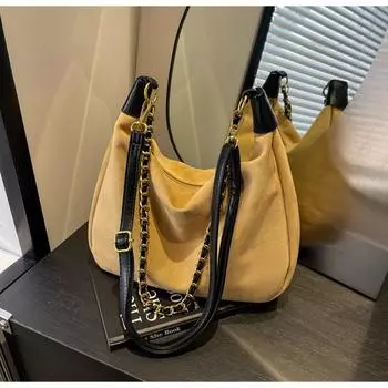 Сумка в стиле ретро для женщин, большая вместимость, новинка 2024 года, сумка через плечо, сумка-мессенджер на цепочке, сумка для пельменей чёрный