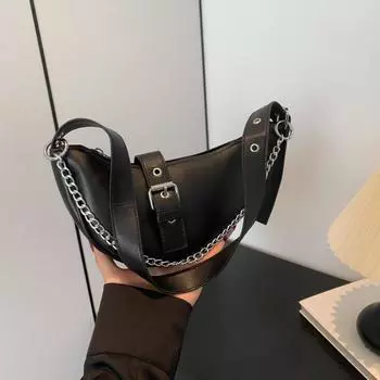 Сумка в стиле ретро с полумесяцем 2024 года, новая модная сумка через плечо, простая повседневная сумка-мессенджер через подмышку, женская сумка чёрный