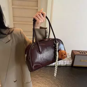 Сумка в стиле ретро. Сумка для боулинга, носимая вручную. Универсальная сумка через плечо. with pendant чёрный