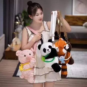 Сумка в виде свиньи, животных, енота, собаки, капибары, сумка через плечо, модный плюшевый рюкзак в виде панды, подарок в виде зоопарка Style 4