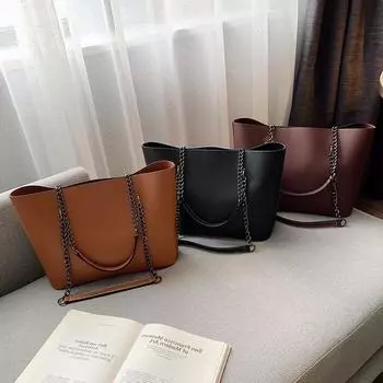 Сумка Wave, иностранная мягкая кожаная сумка большой вместимости 2024 женская персонализированная сумка-тоут цепочка переносная сумка через плечо чёрный