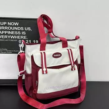 Сумка-ведро большого объема из контрастного холщового материала, женская, летняя, 2024 года, сумка-мессенджер, фактура, сумка через плечо