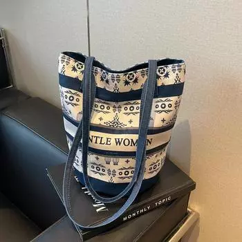 Сумка-ведро большой вместимости для женщин 2024 года, новая корейская версия, модная сумка через плечо, универсальная женская сумка для поездок на работу тёмно-синий