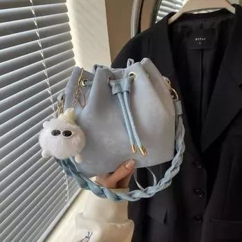 Сумка-ведро большой вместимости Niche Design, модная однотонная плиссированная сумка-мессенджер через плечо, простая фактура, сумка под мышкой without pendant чёрный