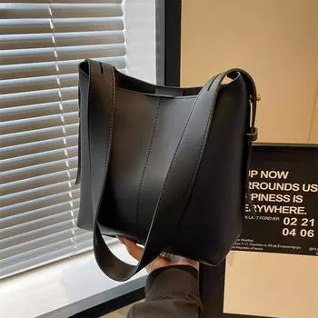 Сумка-ведро через плечо, набор для женщин, ретро, чистый цвет, большая вместимость, сумки для покупок с маленьким кошельком, новые последние сумки 27x27x12cm