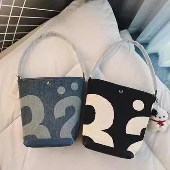 Сумка-ведро через плечо Thailand - модная сумка через плечо с буквенным принтом большой вместимости для женщин 18x15x25 cm