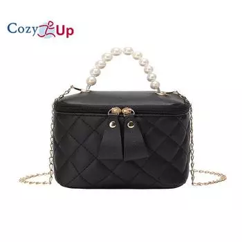 Сумка-ведро Cosy Up на одно плечо через плечо, универсальная женская сумка, нишевый дизайн, высококачественная косметичка с жемчужной цепочкой для переноски чёрный