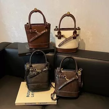 Сумка-ведро для женщин Сумки через плечо Ретро-модная повседневная сумка для женщин Дизайнерская сумка Кошелек и сумочка Классные сумки one size чёрный