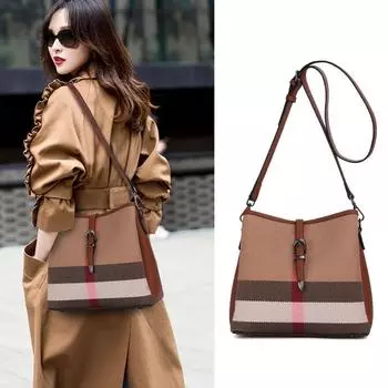 Сумка-ведро из холщовой ткани в клетку для женщин, новый стиль, плечевые ремни, модная универсальная сумка через плечо