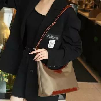 Сумка-ведро из холста контрастного цвета, универсальная, большая вместимость, сумка через плечо на одно плечо для женщин чёрный