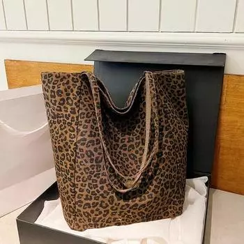 Сумка-ведро из холста с леопардовым принтом, милая женская сумка, модная многофункциональная сумка через плечо
