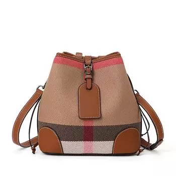 Сумка-ведро из холста с воловьей кожей, женская клетчатая сумка через плечо, новая маленькая сумка, сумка через плечо, модная сумка