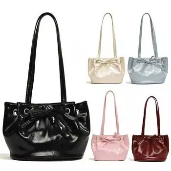 Сумка-ведро из искусственной кожи с бантом для женщин. Роскошная дизайнерская сумка. Высококачественная сумка для подмышек. Женская большая вместительная сумка. Сплошной цвет. Модные сумки. чёрный