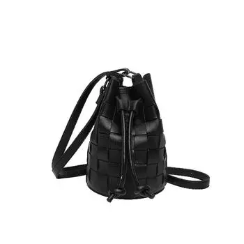 Сумка-ведро из искусственной кожи с завязками на шнурке для женщин, плетеная сумка-портфель чёрный