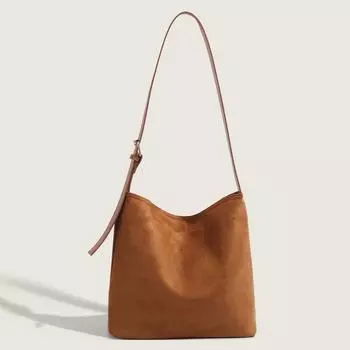 Сумка-ведро из матовой замши для осени и зимы, большая вместимость, сумка-тоут на одно плечо в стиле ретро