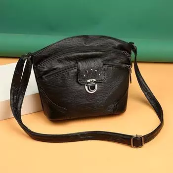 Сумка-ведро из мягкой кожи, женская сумка, новая летняя модная модная сумка через плечо, женская маленькая сумка на одно плечо среднего возраста чёрный