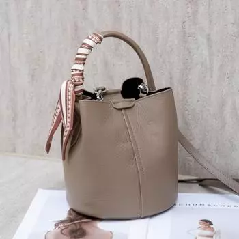 Сумка-ведро из натуральной кожи большой вместимости, корейская версия, простая женская сумка через плечо из коровьей кожи с ремешком через плечо хаки