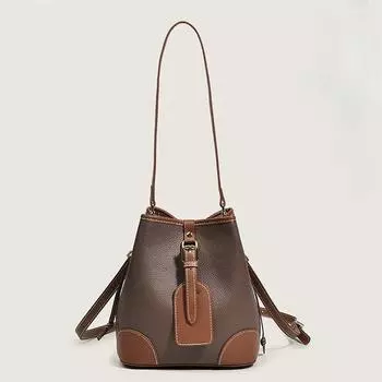 Сумка-ведро из натуральной кожи, подходящая по цвету, женские сумки, новая модная и универсальная женская сумка, сумка из натуральной кожи 20x13x21cm кофейный