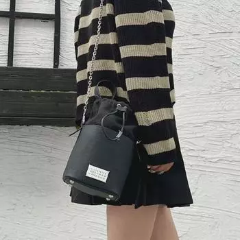 Сумка-ведро из натуральной кожи с завязками на шнурке - компактная и модная сумка-мессенджер на цепочке для мужчин и женщин 6x9.5x7CM белый