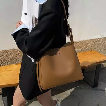 Сумка-ведро из натуральной кожи высшего качества, универсальная сумка через плечо, большая вместимость, повседневная женская сумка из коровьей кожи, сумка через плечо Niche чёрный