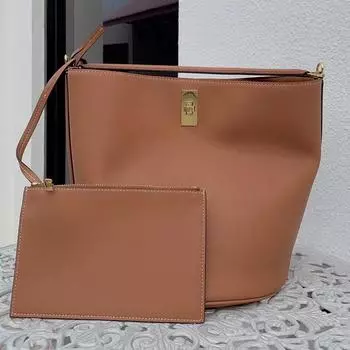 Сумка-ведро из натуральной кожи, женская сумка, большая вместимость, сумка через плечо, дорожная, простая женская сумка, новая модель 16x16x18cm коричневый