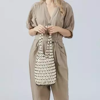 Сумка-ведро из полого плетеного вручную деревянного бисера - Niche Summer Shoulder Design для женщин 16.5*16.5*36CM