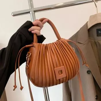 Сумка-ведро из ПУ плиссированной ткани для женщин, шикарный дизайн, офисная женская сумка-мессенджер высокого качества