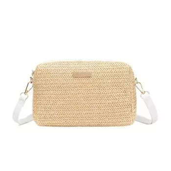 Сумка-ведро из соломы Сумка для мобильного телефона Сумка через плечо из соломы Повседневная плетеная сумка из соломы Пляжная сумка бежевый/белый