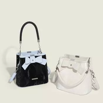 Сумка-ведро из высококачественной кожи с бантом, новая сумка через плечо для девушек и студентов чёрный