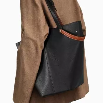 Сумка-ведро из высококачественной кожи, вместительная сумка на одно плечо для поездок на работу, сумка-тоут простого дизайна 17*17*31cm чёрный