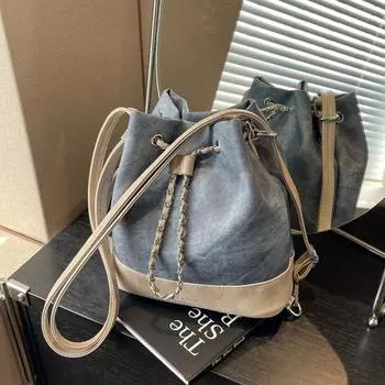 Сумка-ведро контрастного цвета с усовершенствованным сращиванием, женская, весна 2024, новая, модная, универсальная, сумка-мессенджер через плечо, женская сумка