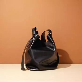 Сумка-ведро, мягкая кожа, большая вместимость, повседневная, простая, высококачественная текстура, сумка через плечо на одно плечо для поездок на работу чёрный