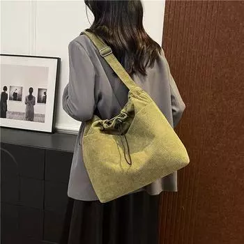 Сумка-ведро на шнурке для женщин из вельвета, однотонная сумка через плечо чёрный